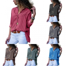 Fashion Long Sleeve POLO Collar Striped Shirt 