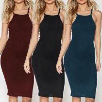 Sexy Backless Solid Color Slim Fit Sling Dress