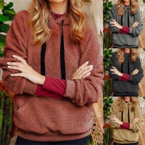 Fashion Solid Color Long Sleeve Plush Hoodie