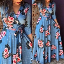 Sexy V-neck High Waist Printed Maxi Dress