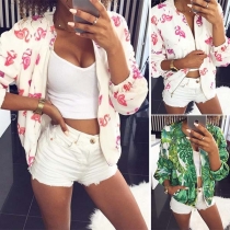 Fashion Long Sleeve Stand Collar Printed Jacket 