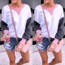 Fashion Contrast Color Long Sleeve Round Neck Sweatshirt 