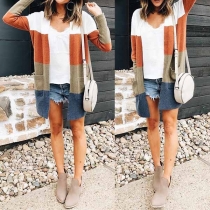 Fashion Contrast Color Long Sleeve Side Pockets Cardigan