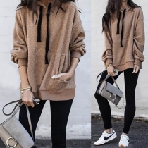 Fashion Solid Color Long Sleeve Plush Hoodie 