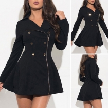 Fashion Solid Color Long Sleeve Double-breasted Cardigan For Spring/Fall