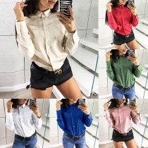 OL Style Long Sleeve POLO Collar Solid Color Shirt 
