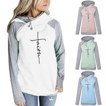 Fashion Contrast Color Long Sleeve Slim Fit Hoodie