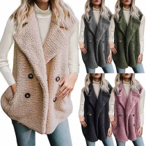 Fashion Solid Color Double-breasted Lapel Plush Vest