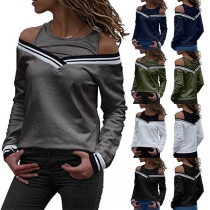 Sexy Off-shoulder Long Sleeve Mock Two-piece Top