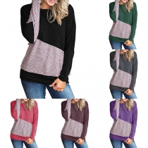 Fashion Striped Spliced Long Sleeve Round Neck T-shirt 