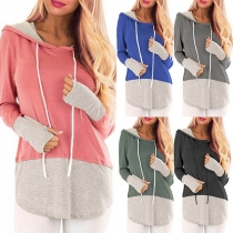 Fashion Contrast Color Long Sleeve Casual Hoodie 
