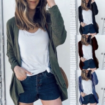 Fashion Solid Color Long Sleeve Irregular Hem Loose Cardigan 