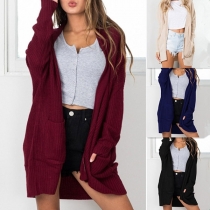 Fashion Solid Color Long Sleeve Loose Knit Cardigan
