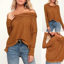 Fashion Solid Color Long Sleeve V-neck Top