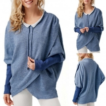 Fashion Dolman Sleeve Irregular Hem Mock-two-piece Top