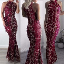 Sexy Off-shoulder Mock Neck Sequin Spliced Party Dress