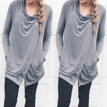 Fashion Solid Color Long Sleeve Irregular Cardigan