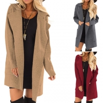Fashion Solid Color Long Sleeve Lapel Woolen Coat 