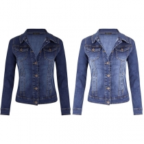 Fashion Solid Color Long Sleeve Lapel Collar Single-breasted Denim Jacket