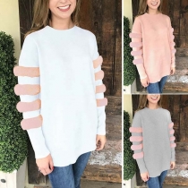 Fashion Plush Spliced Long Sleeve Round Neck Sweatshirt