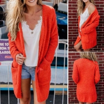 Fashion Solid Color Long Sleeve Plush Cardigan
