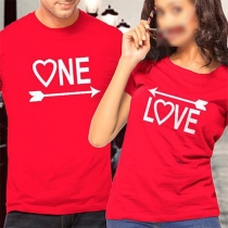 Fashion Letters Printed Short Sleeve Round Neck Couple T-shirt 