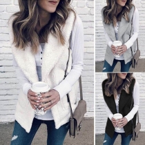 Fashion Solid Color Sleeveless Lapel Plush Vest 
