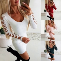 Sexy Hollow Out Long Sleeve V-neck Beaded Slim Fit Dress