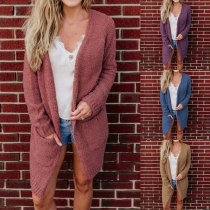 Fashion Solid Color Long Sleeve Plush Cardigan