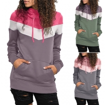 Fashion Contrast Color Long Sleeve Hoodie