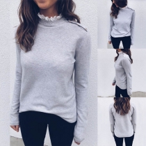 Fashion Solid Color High Neck Long Sleeve Slim Fit Shirt