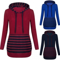 Fashion Long Sleeve Slim Fit Striped Spliced Hoodie
