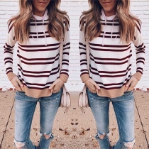 Fashion Long Sleeve Cowl Neck Striped Sweater 