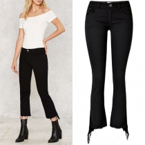 Mode Jeans med hög midja och kontrastfärgade utsvängda byxor