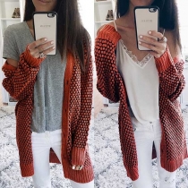 Fashion Dots Pattern Long Sleeve Knit Cardigan 