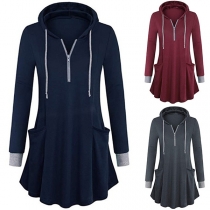 Fashion Solid Color Long Sleeve Front-pocket Hooded Sweatshirt