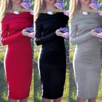 Sexy Off-shoulder Boat Neck Long Sleeve Slim Fit Dress