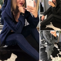 Fashion Solid Color Hooded Sweatshirt Coat + Pants Two-piece Set