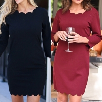 Elegant Solid Color Half Sleeve Wavy Edge Slim Fit Dress