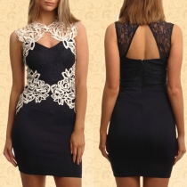 Sexy Backless Lace Spliced Sleeveless Slim Fit Dress