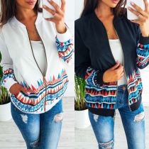 Fashion Long Sleeve Stand Collar Printed Jacket 