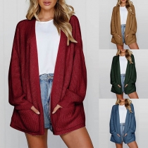 Fashion Solid Color Long Sleeve Loose Knit Cardigan
