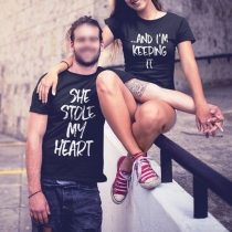 Fashion Letters Printed Short Sleeve Round Neck Couple T-shirt