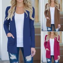 Fashion Solid Color Long Sleeve Knit Cardigan 