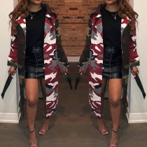 Fashion Long Sleeve Camouflage Printed Long-style Windbreaker Coat