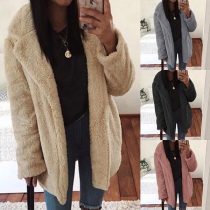 Fashion Solid Color Long Sleeve Plush Coat 
