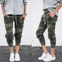 Fashion Camouflage Printed Drawstring Waist Casual Pants