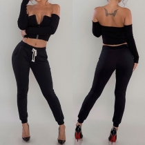 Fashion Solid Color High Waist Slim Fit Pants