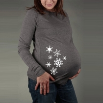 Fashion Long Sleeve Round Neck Snowflake Printed Maternity T-shirt
