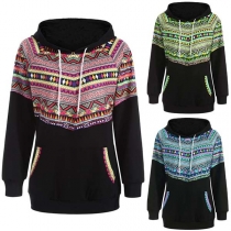 Fashion Printed Spliced Long Sleeve Casual Hoodie
